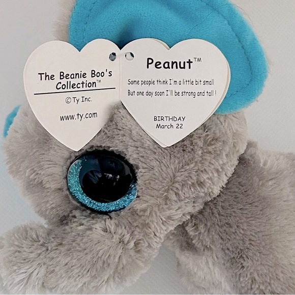 Ty Beanie Boos Collection RETIRED Peanut the Grey Elephant Plush - Picture 2 of 6